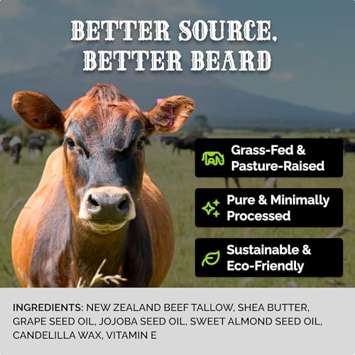 Beef Tallow Beard Butter for Men - 4oz - Hydrating Unscented Beard and Skin Balm with Shea Butter - Deeply Moisturizing Tallow