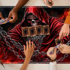 Playmats for Magic: The Gathering MTG Card Game Mat Plus 50 Pcs Card Sleeves, 24 x 14 inch TCG Mat with Stitched Edge for Commander Deck Duskmourn Board Game, Reaper with Cloak