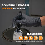 Herkules Grip Heavy Duty 8Mil Black Nitrile Gloves,3D Raised Diamond Texture-Latex & Powder-Free Industrial, Mechanic
