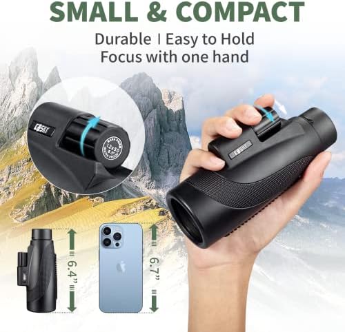 Gosky Titan 12X50 Monocular Telescope with Smartphone Holder - Waterproof Fog-Proof Shockproof Scope BAK-4 Prism FMC for Bird Watching Hunting Camping Traveling Wildlife Scenery