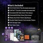 NERD GEAR Commander Essentials Kit - Ultimate Accessory for MTG Commander EDH - MTG Command Zone Tray - Health Counter - Spin Down Dice - Dry Erase Tokens (Mystic Purple)