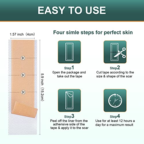 Silicone Scar Sheets,Tape, Strips - Healing Keloid, C-Section and Tummy Tuck - As Surgical Cream, Gel, Patch, Bandage, Pad - Surgery Scars Treatment - 6 Pack