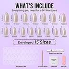 Press On Nails Medium - BTArtbox Almond Press On Nails, Glue On Nails with Nail Glue, Reusable Stick On Nails in 15 Sizes - 30 Soft Gel Fake Nails Kit, Nuts Glazed