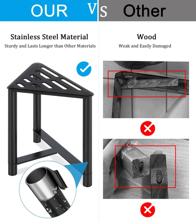 JIAPAIDUO Shower Stool for Inside Shower, 13.78" D Stainless Steel Shaving Foot Rest, Waterproof Corner Bench, Black Seat to Shave Legs with Rubber Cushion
