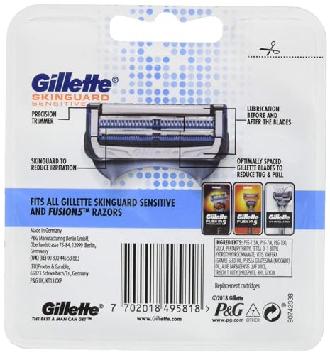 Gillette Skinguard Sensitive Razor Blades For Men, Refills With Precision Trimmer, 8 Count, Pack Of 1