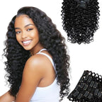 SIYUSI Water Wave Clip In Extensions, Luxurious Thickness, Premium Brazilian Remy Hair Clip Ins, Invisible & Scalp-Friendly, Natural Black Color, 4.23oz, 7Pcs (18 Inch)