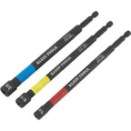 Klein Tools 65411PK3 Magnetic Color-Coded Power Nut Setter Set, 1/4-Inch Impact Hex Drive, 5-Inch Shaft, Extended Reach, 3-Piece