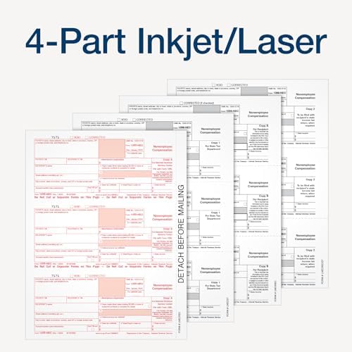 Adams 2024 1099 NEC Tax Forms, 4 Part 1099 Forms, Laser/Inkjet Forms for 50 Recipients, 6 1096 Forms, Access to Tax Forms Helper (1009319)