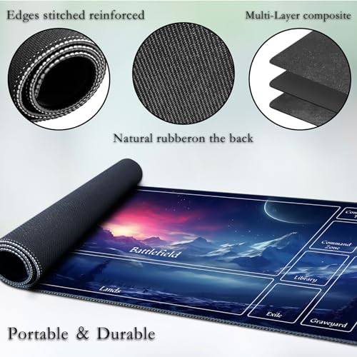 for MTG Game Playmat, for Magic TCG Rubber Play mat,Tabletop Card Playmats with Smooth Surface,Trading Card Inked Game Mat with New Zones,Battle Game,Snow Mountain Moon