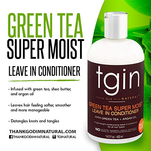 tgin Green Tea Super Moist Leave in Conditioner for Curly, Coily and Wavy Hair, with Argan Oil, Shea Butter and Green Tea, Moisturizes and Nourishes Dry Hair, 13 oz