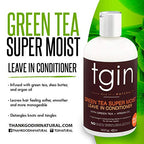 tgin Green Tea Super Moist Leave in Conditioner for Curly, Coily and Wavy Hair, with Argan Oil, Shea Butter and Green Tea, Moisturizes and Nourishes Dry Hair, 13 oz