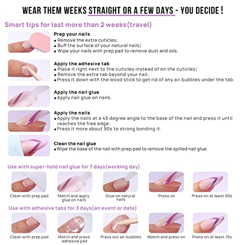 BTArtbox French Tip Press On Nails - White Press On Nails Almond, Short Fake Nails with Nail Glue, Fit Perfectly & Natural Reusable Stick on Nails in 16 Sizes, Mermaid