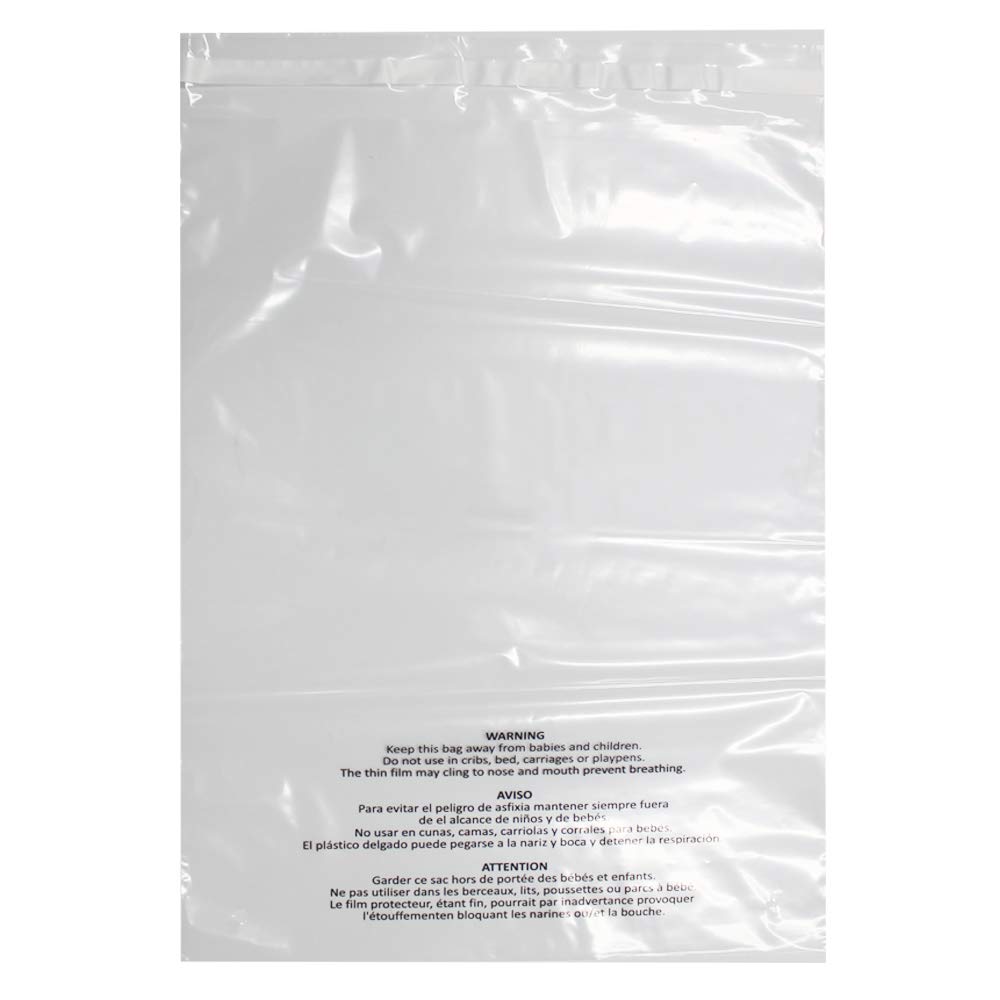 Belinlen 200 Count 12x15 Inch Self Seal Clear Poly Bags with Suffocation Warning for Packaging Clothing, T Shirts, Decorative Wrappers and More with Permanent Adhesive (1.5mil)