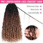 8Packs Goddess Locs Crochet Hair 18 Inch Ombre Faux Locs Crochet Hair with Curly Ends Pre-looped River Locs Crochet Braids Boho Hippie Locs Synthetic Hair Extensions(#1B3027)