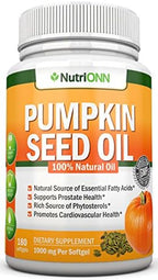 Pumpkin Seed Oil - 1000MG - 180 Softgels - Cold-Pressed Natural Pumpkin Seed Oil - Natural Source of Essential Fatty Acids - Great for Hair Growth, Prostate Health and GI Tract