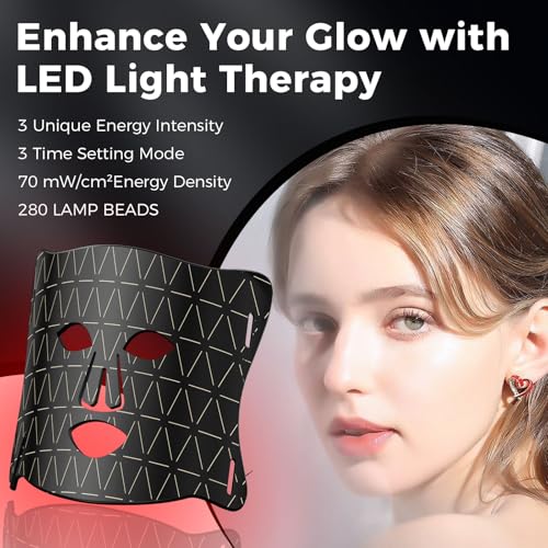 Red Light Therapy for Face, LED Face Mask Light Therapy, Red Light Therapy Mask for Wrinkles, Acne, Skin Rejuvenation, 300 LEDs, 3 Modes, 10-Min Auto Off, Eye Protection Included