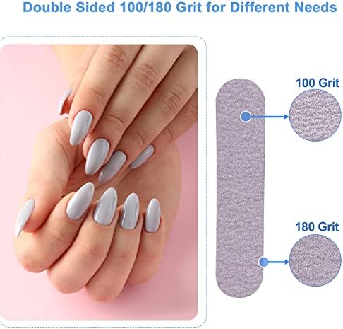 Nail Files (100 Pack), 3.6 Inches Emery Board Nail Files for Acrylic and Natural Nails, 100/180 Grit Small Double Sided Fingernail Filer Bulk Mini Professional Finger Nail Filer Manicure Set Gray