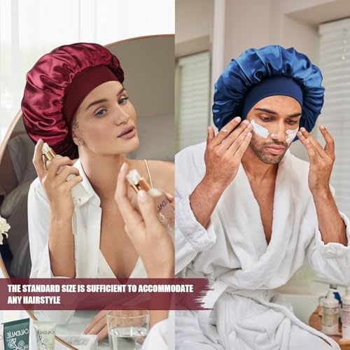 Satin Silk Bonnet for Sleeping, Double Layer Silk Sleep Cap for Men & Women, Soft Satin Lined Bonnet for Natural & Curly Hair(Red)