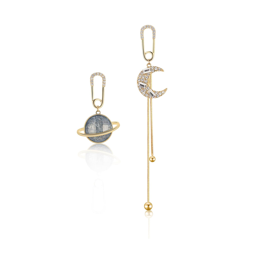 Sylph Star Earrings - Chic Dangly Earrings for Women, Moon Earrings, Star Jewelry, Celestial Earrings, Stylish Drop & Dangle Earrings, Gold Plated, Zircon