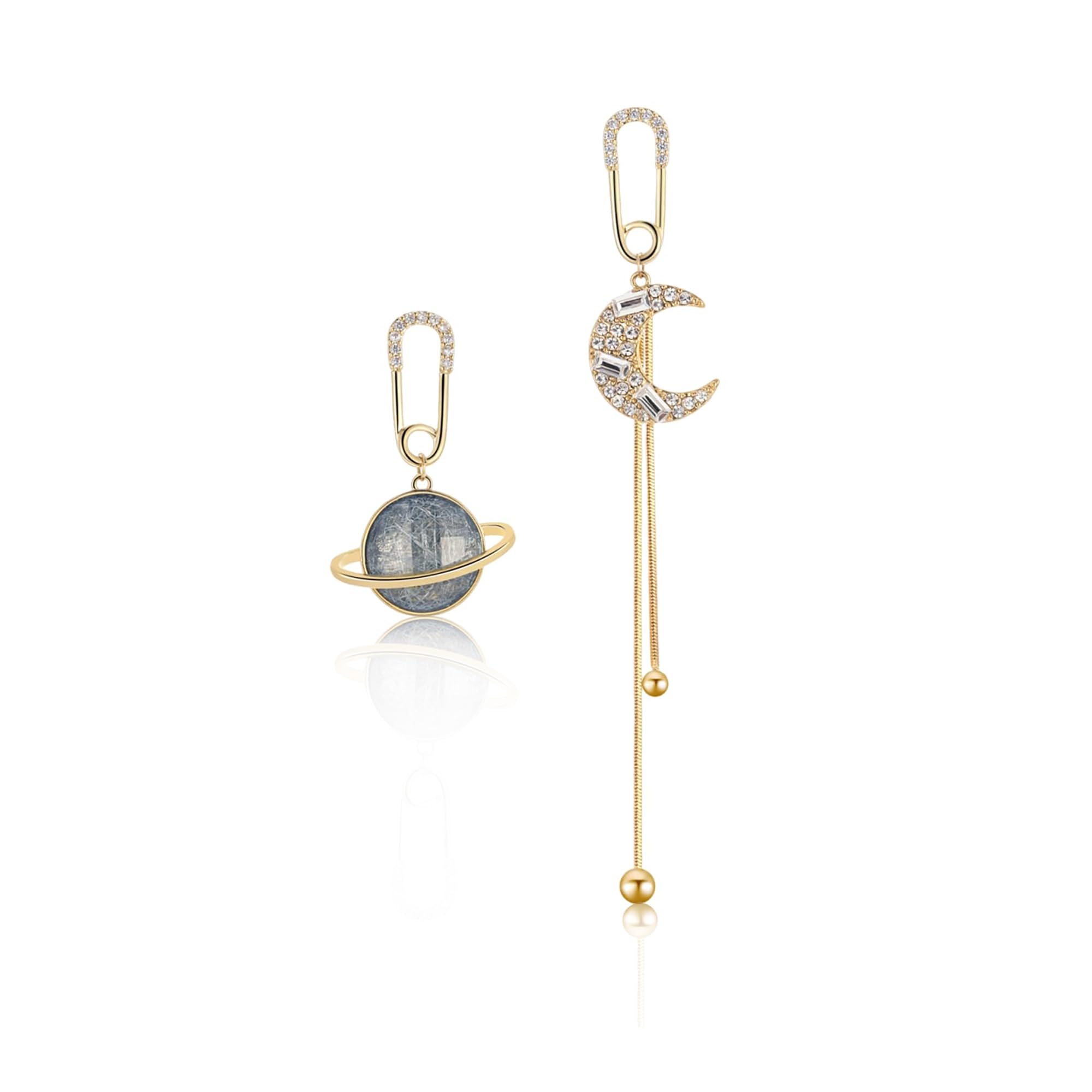Sylph Star Earrings - Chic Dangly Earrings for Women, Moon Earrings, Star Jewelry, Celestial Earrings, Stylish Drop & Dangle Earrings, Gold Plated, Zircon