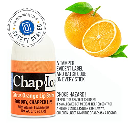Chap-Ice® | Premium and Traditional Lip Balm for Chapped, Dry, or Windburned Lips | Pocket Size Display with Assorted Flavors - Cherry, Citrus Orange, Kiwi Lime - 50 Mini Sticks (0.10oz/3g)