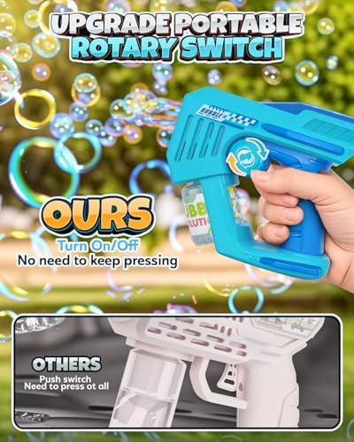 Bubble Gun 2 Packs for Kids, Automatic Bubble Machine with 2 Bottles &25 Bags Refill Solution, Bubble Maker Gifts for Kids, Outdoor Game Toys for Boys&Girls Ages 3+ (Blue&Green(10-Hole))