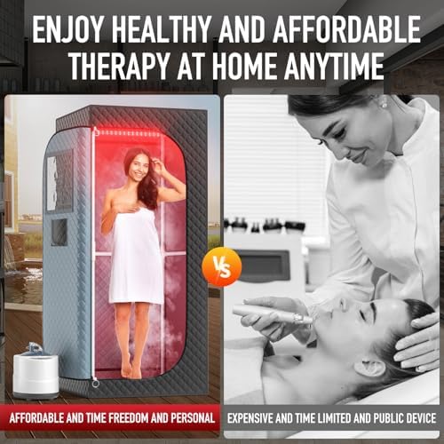 Portable Infrared Steam Sauna with 660nm Red Light Therapy& 850nm Infrared Light Device, 3L 1300W Steamer, Folding Chair, Full Body Personal Sauna Box Sauna Tent for Home Sauna