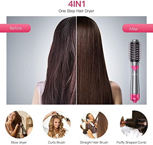 Brightup Blow Dryer Brush & Volumizer with Negative Ionic Technology, Detachable & Interchangeable Brush Head, Hair Dryer Brush for Curling, Smoothing & Styling, Heat Protective Glove Included