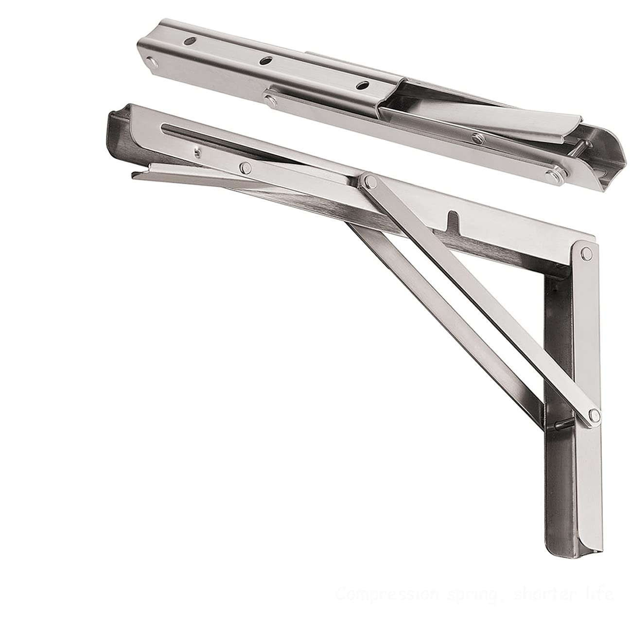 CLT 12'' Folding Shelf Brackets Max. Load 330 lb, Heavy Duty Stainless Steel DIY Wall Mounted Shelf Bracket Space Saving for Table Work Bench, Pack of 2