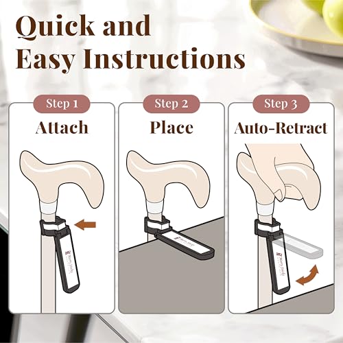 Merry Sticks Walking Cane Holder, Smart Reflective Cane Holder Clip for Table, Walking Stick Accessories for Senior, Portable, Foldable, and Convenient
