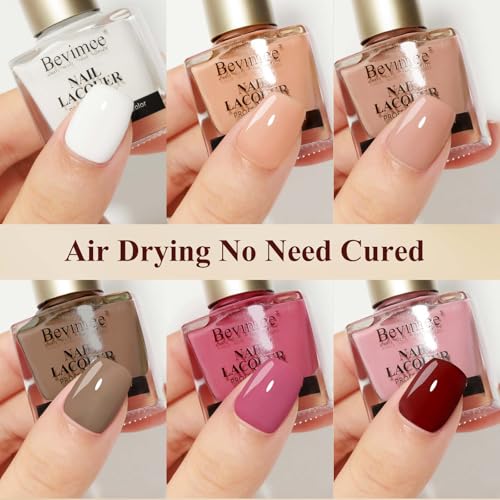 Vegan Nail Polish Set: Air Quick Dry Nail Lacquer Milky White, Nude, Brown 6 Regular Colors Nail Art Polish Non Gel Fast Drying Fingernail Polish Bulk for Winter DIY Salon Gift For Women