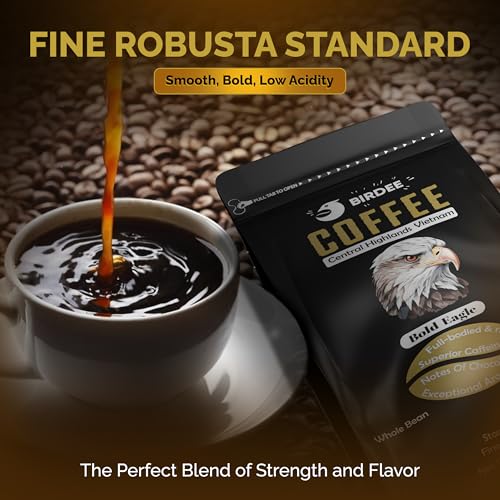 Birdee Vietnamese Coffee – 1 LB, Medium Roast Whole Bean, 100% Robusta, Low Acid, High Caffeine, Single-Origin, Fine Robusta Standard, Hand-picked