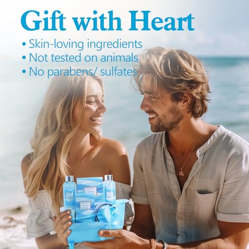 Bath and Body Gift Set for Women, Body & Earth Ocean Gift Basket, 7 Pcs Bath Sets for Women Gift with Bubble Bath, Body Lotion, Scented Candle, Spa Kit for Women, Christmas Gifts for Mom