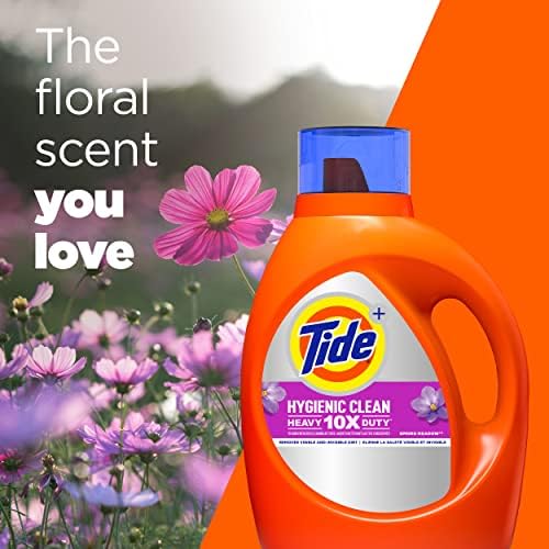 Tide Hygienic Clean Heavy 10x Duty Liquid Laundry Detergent, HE Compatible, Spring Meadow Scent, 74 Loads, 105 fl oz