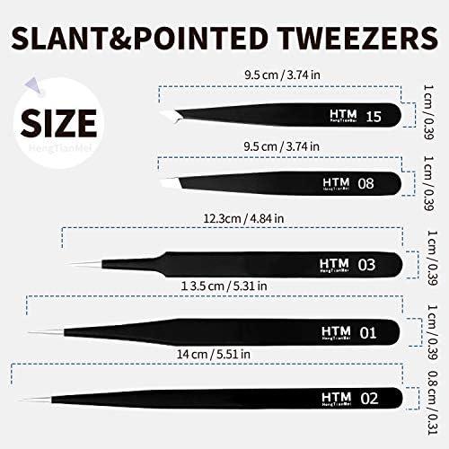 HengTianMei 8Pcs lash tweezers 3 Stainless Straight and 3 Curved Tip Eyelash Tweezers, With 2 Slant Pointed Precision Eyebrows Tweezers for eyelash extensions, Facial Hair, and Ingrown Hair Removal