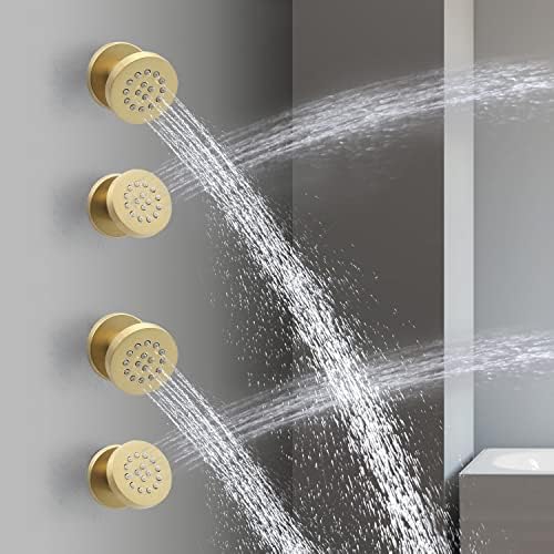 Brass Round Shower Body Spray Jets 4 Pack, HOMEDEC Spa Massage Nozzle 2inch Rain Showerhead Wall Mount Rainfall Shower Head Sprayer, Brushed Gold