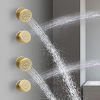 Brass Round Shower Body Spray Jets 4 Pack, HOMEDEC Spa Massage Nozzle 2inch Rain Showerhead Wall Mount Rainfall Shower Head Sprayer, Brushed Gold
