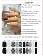 Semi Cured Gel Nail Strips | Check Glitter 20 pcs Semi Cured Gel Nails Sticker | Gel Nail Wraps UV for Home Nails DIY