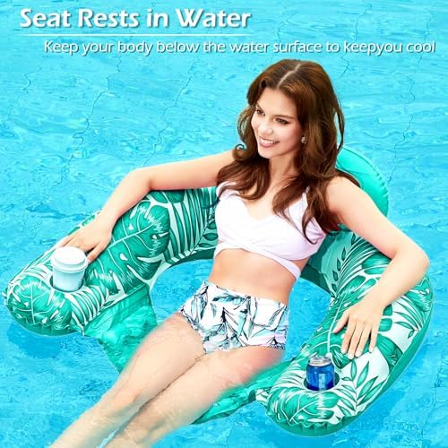 Jasonwell Inflatable Pool Float Chair - Pool Floaties Floating Pool Chair Lounge Floats for Swimming Pool Water Chair Pool Lounger with Cup Holder Pool Toy Party Floaty Adults
