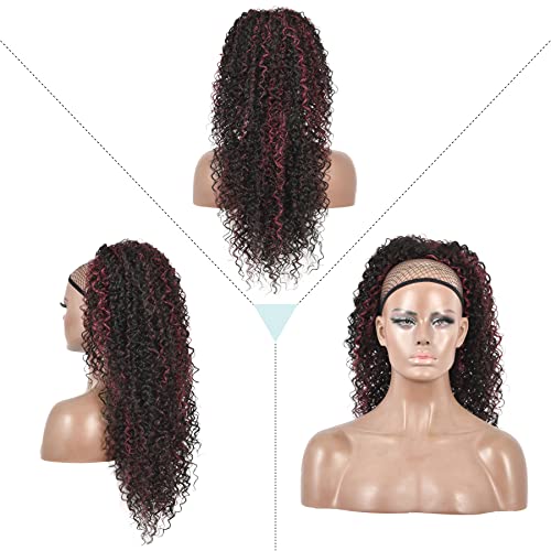 Youthfee 27” Drawstring Ponytail Deep Curly Heat Resistant Synthetic Instant Clip Ponytail Extension Protective Style Afro Kinky Curly Hair Pieces for Women