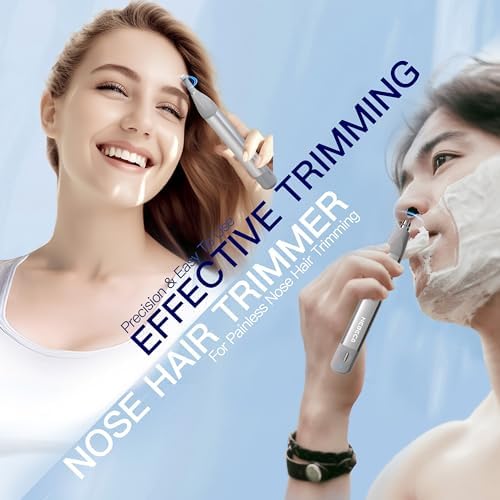 Nose Hair Trimmer for Women 2in1 Facial Hair Removal Trimmer - Metal Body, Rechargeable, Waterproof, Portable - Nose, Ear, Eyebrow, Peach-Fuzz, Lips, Chin FT2001 (Silver)