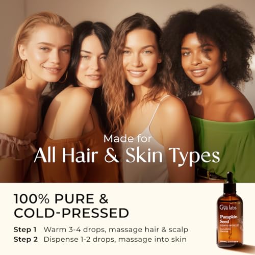 Gya Labs Organic Pumpkin Seed Oil for Hair - 100% Pure Natural Unrefined Pumpkin Carrier Oil for Skin, Face - Nourishing & Strengthening (3.4 Fl Oz)