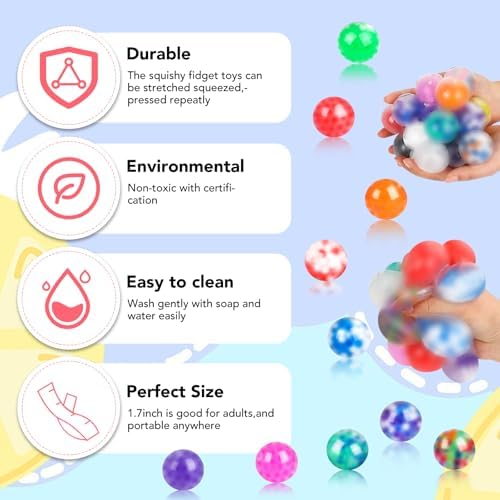 VESPRO 80Pack Stress Balls for Adults, Squishy Toys, Bulk Squishy Squeeze Balls Fidget Toys, Anxiety and Stress Relief Ball for Adults, Party Favors, Birthday Gift and Goodie Bag Stuffers