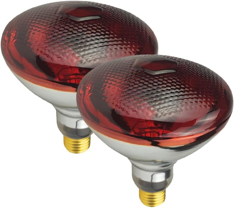 2 Pack Heat Lamp Infrared Bulbs PAR38 Glass Lamp Bulb for Food Service, Brooder Bulb, Chicks, Pet, Bathroom, Light Therapy Use E26 Base, Flood Light Heat Lamp Bulb. (Red, 250W)
