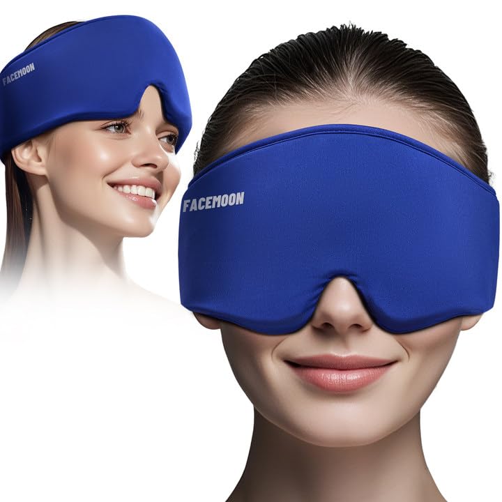 Cooling Gel Eye Mask Sleep - Puffy Eyes,Dark Circles,Migraine Relief, FSA HSA Eligible, FACEMOON Reusable Sleep Mask for Hot & Ice Cold Compress,Long-Lasting Comfort for Dry Eyes,Eye Strain(Blue)