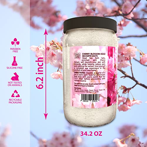 Dead Sea Collection Bath Salts with Cherry Blossom – Pure Dead Sea Salt and Sweet Cherry Oil - Nourishing Soothing and Relaxing Skin and Muscle – 34.2 Oz