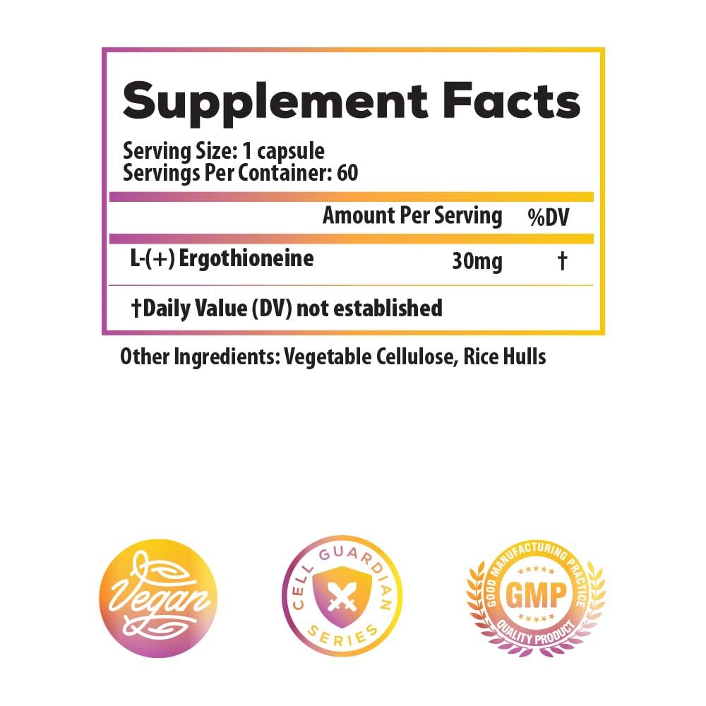 Ideal Infusion Fermentation Based L-Ergothioneine 30mg: Longevity Vitamin, Antioxidant, Anti-Aging, Heart & Brain Health, 60 Servings, Vegan