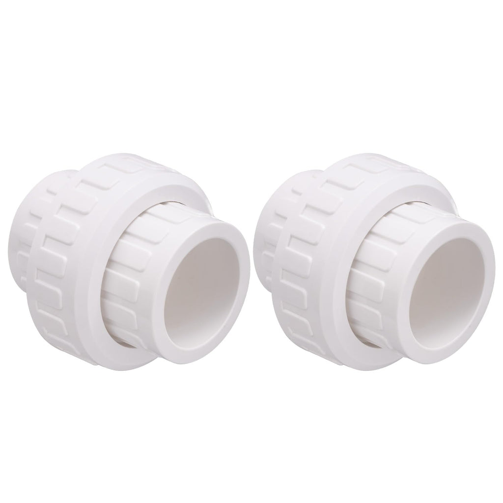 Carvedexquisitely 2" PVC Union Coupling Pipe Fitting (actual diameter 2.37") PVC Adapter Schedule 40(Socket x Socket), EPDM O-Ring, White 2 Pack