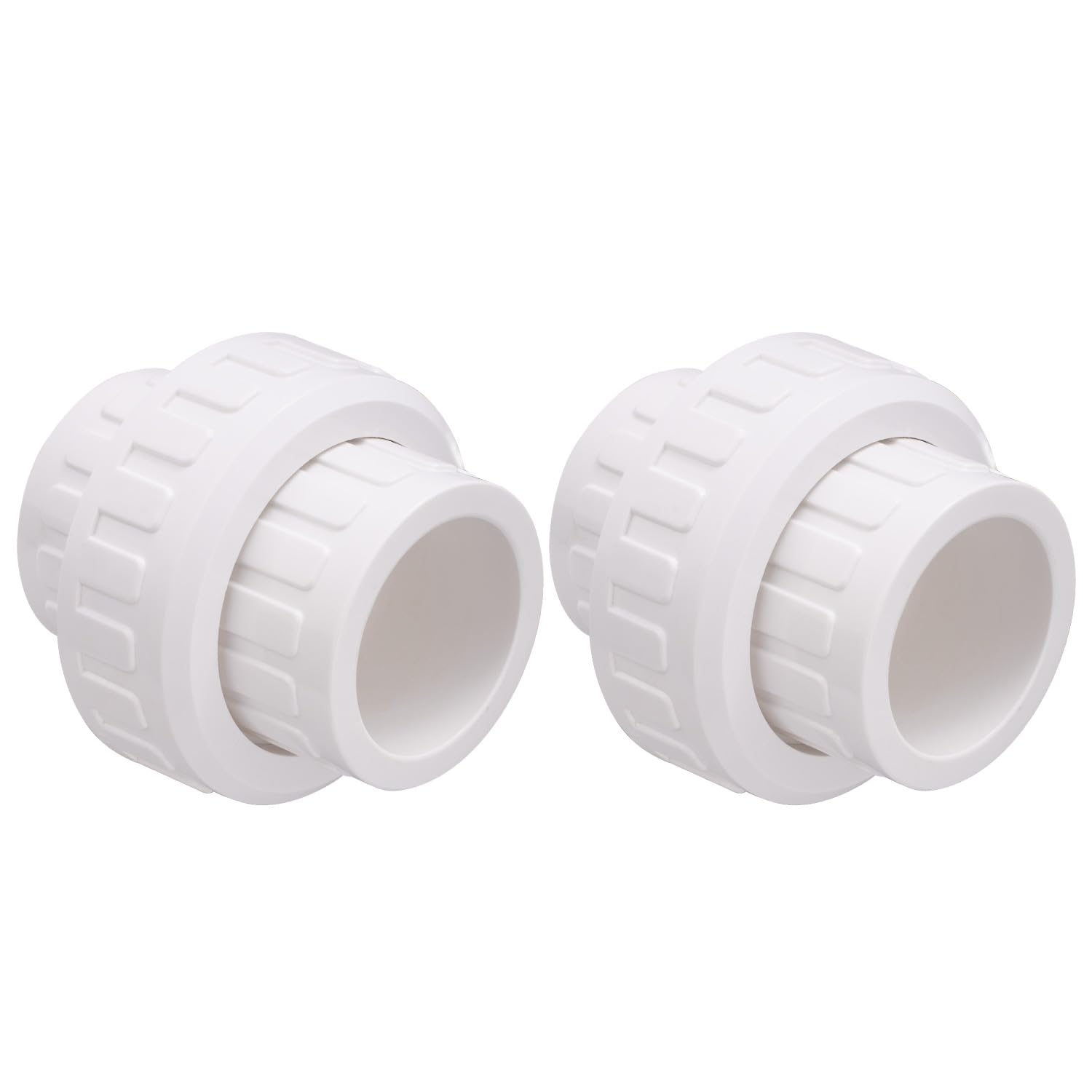 Carvedexquisitely 2" PVC Union Coupling Pipe Fitting (actual diameter 2.37") PVC Adapter Schedule 40(Socket x Socket), EPDM O-Ring, White 2 Pack