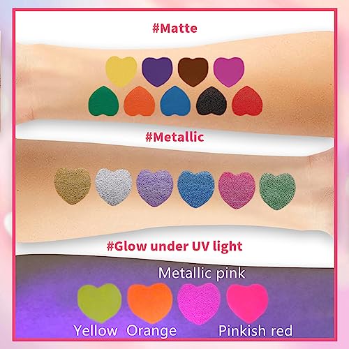 Temporary Tattoo Markers for Skin, 15 Colors Tattoo Pen + 50 Paint Stencils + 43 Tattoos Stickers, Glitter & Matte & Neon Glow Body Marker Set, Removable Fake Tattoos Kit for Teens and Adult